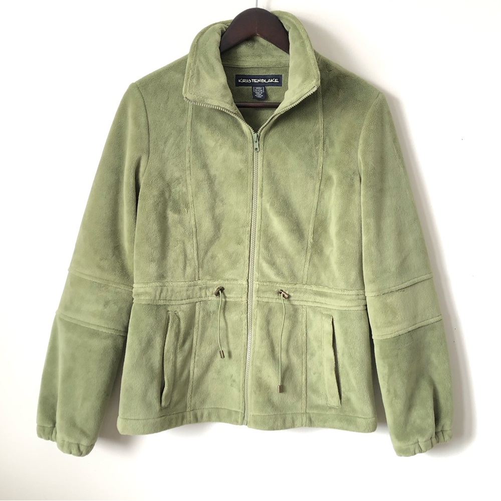 Kristen Blake green plush jacket - size SMALL -soft fuzzy sage olive green coat